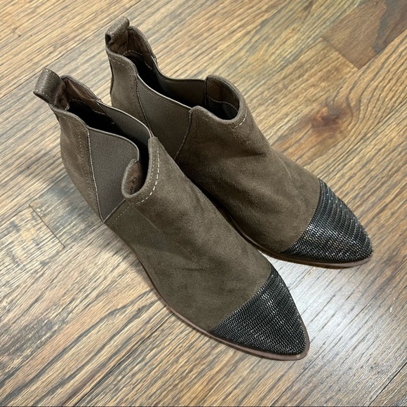 Chain Toe Ankle Booties Bohemian Edgy Faux Leather Suede Brown 8.5 - Picture 2 of 10